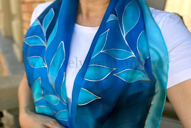 Rita selyemsál, kék-türkiz (180x45 cm)