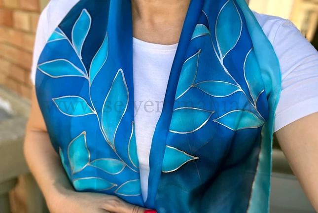 Rita selyemsál, kék-türkiz (180x45 cm)
